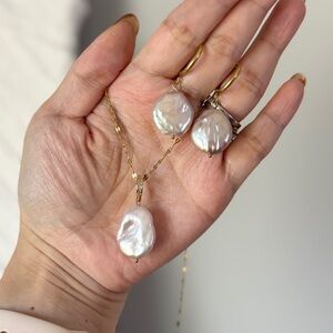 Clearance Elegant Gold and Pearl Jewelry Set Necklace and Earrings